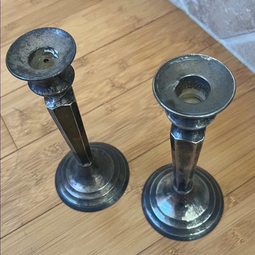 PREOWNED RESTORATION HARDWARE SILVER CANDLE STICK HOLDERS - Picture 2 of 5